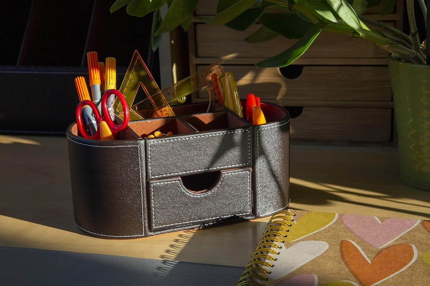 Faux Leather Desk Organiser 6 Compartments Drawer Office Tidy 18-Pack