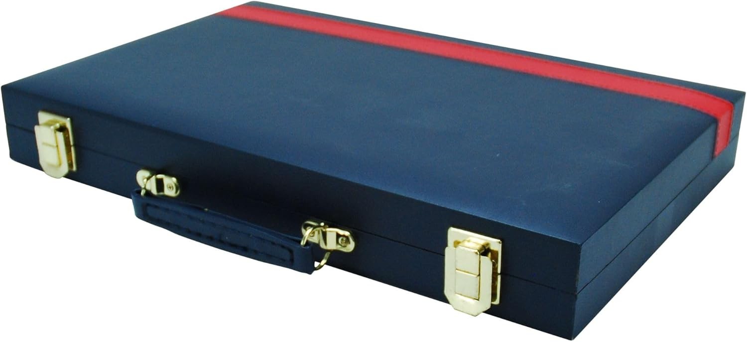 38cm Backgammon Set Blue Red Trim Folding Case Travel Board Game