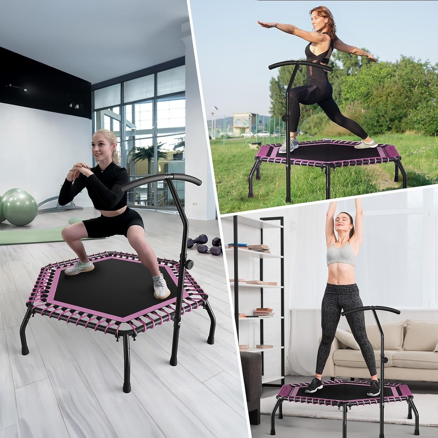48in Indoor Fitness Rebounder with Quiet Bungees Adjustable T-Bar