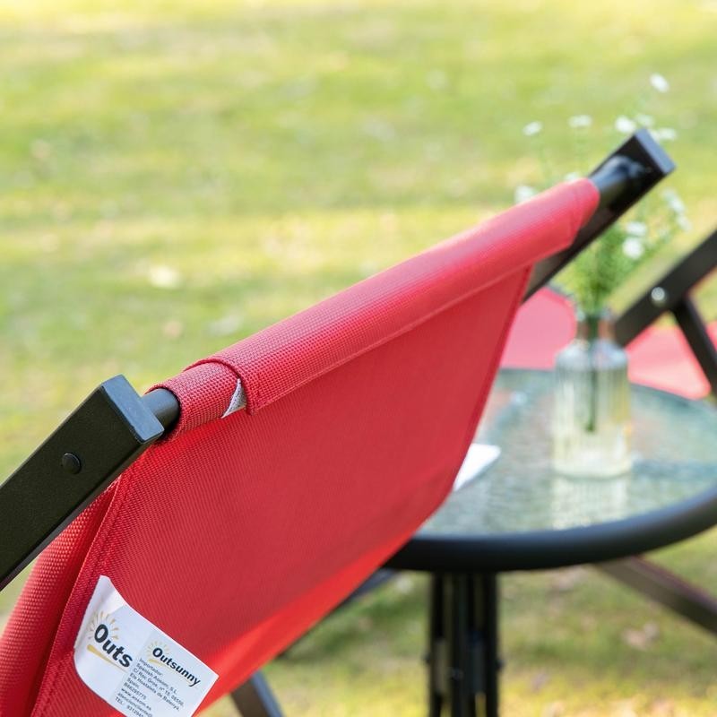 2x Folding Red Deck Chairs Reclining Aluminium Garden Patio Loungers