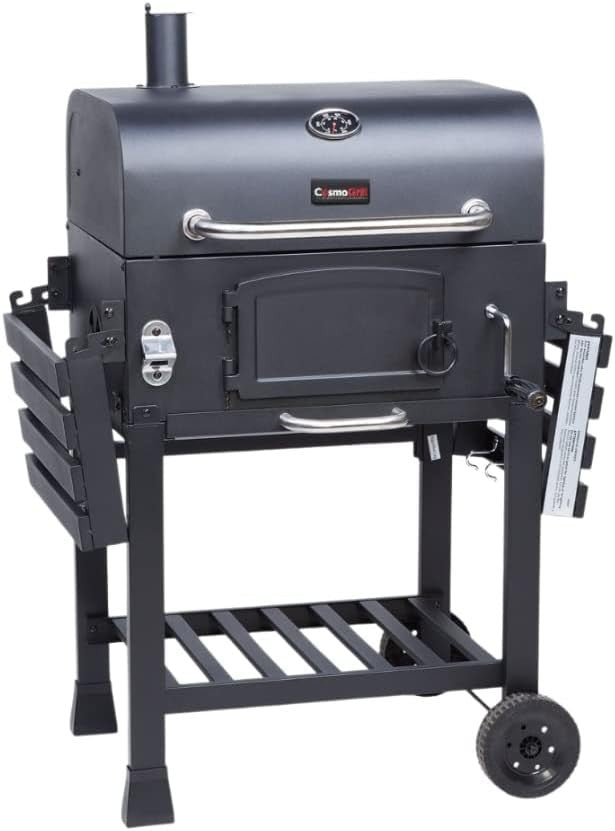 XL Smoker BBQ Grill Outdoor | Adjustable Charcoal Pan | 2 Folding Tables