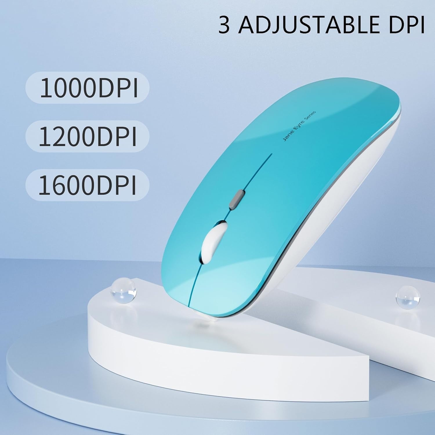 Rechargeable Wireless Mouse Silent Slim 2.4G 1600 DPI Blue