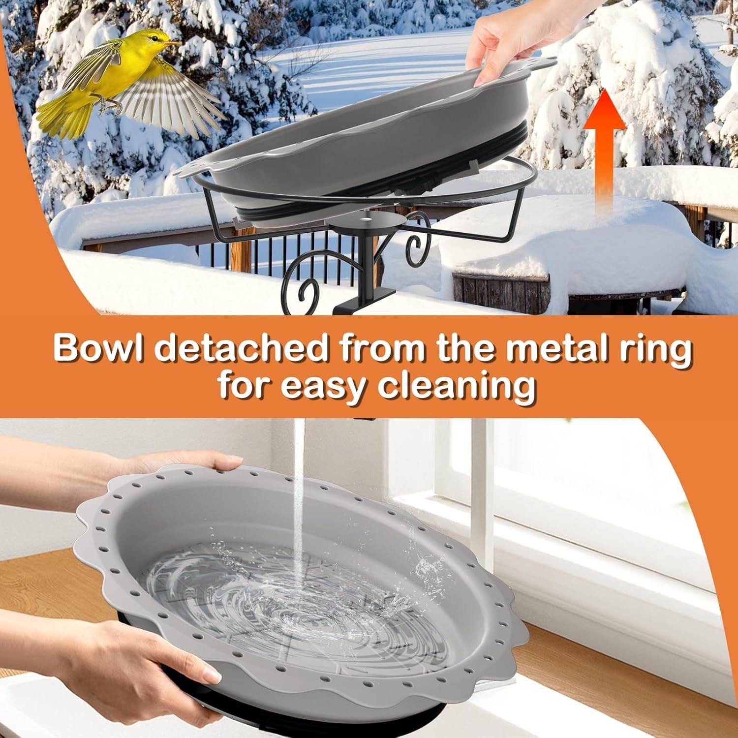 Heated Bird Bath for Winter Outdoor Deck Railing 100W Thermostat Water Heater