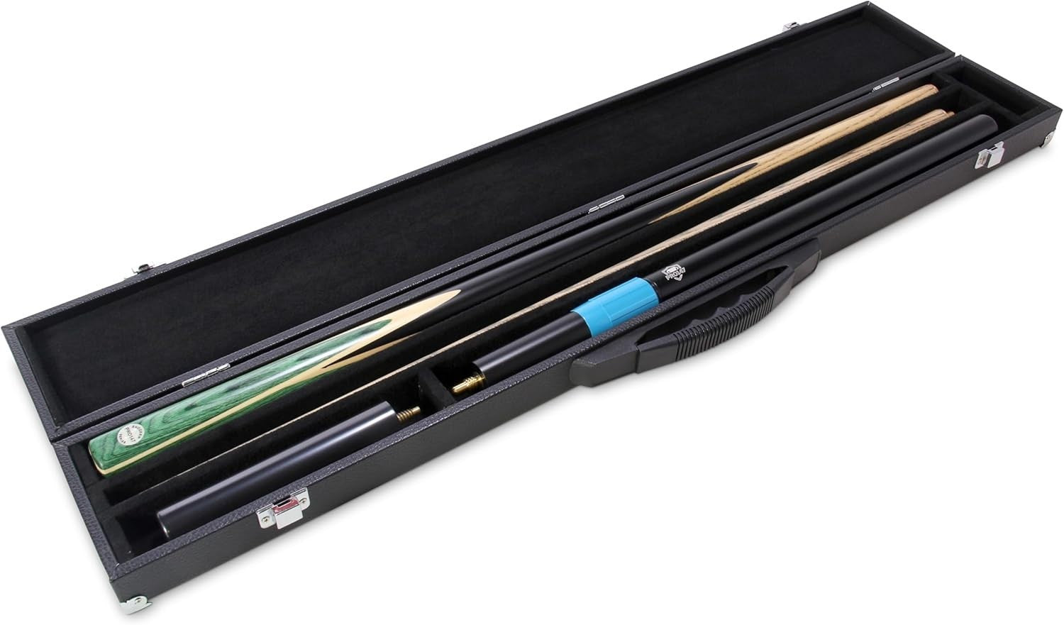 57in Ash Snooker Pool Cue 2 Piece 9.5mm Tip Green Case Extensions