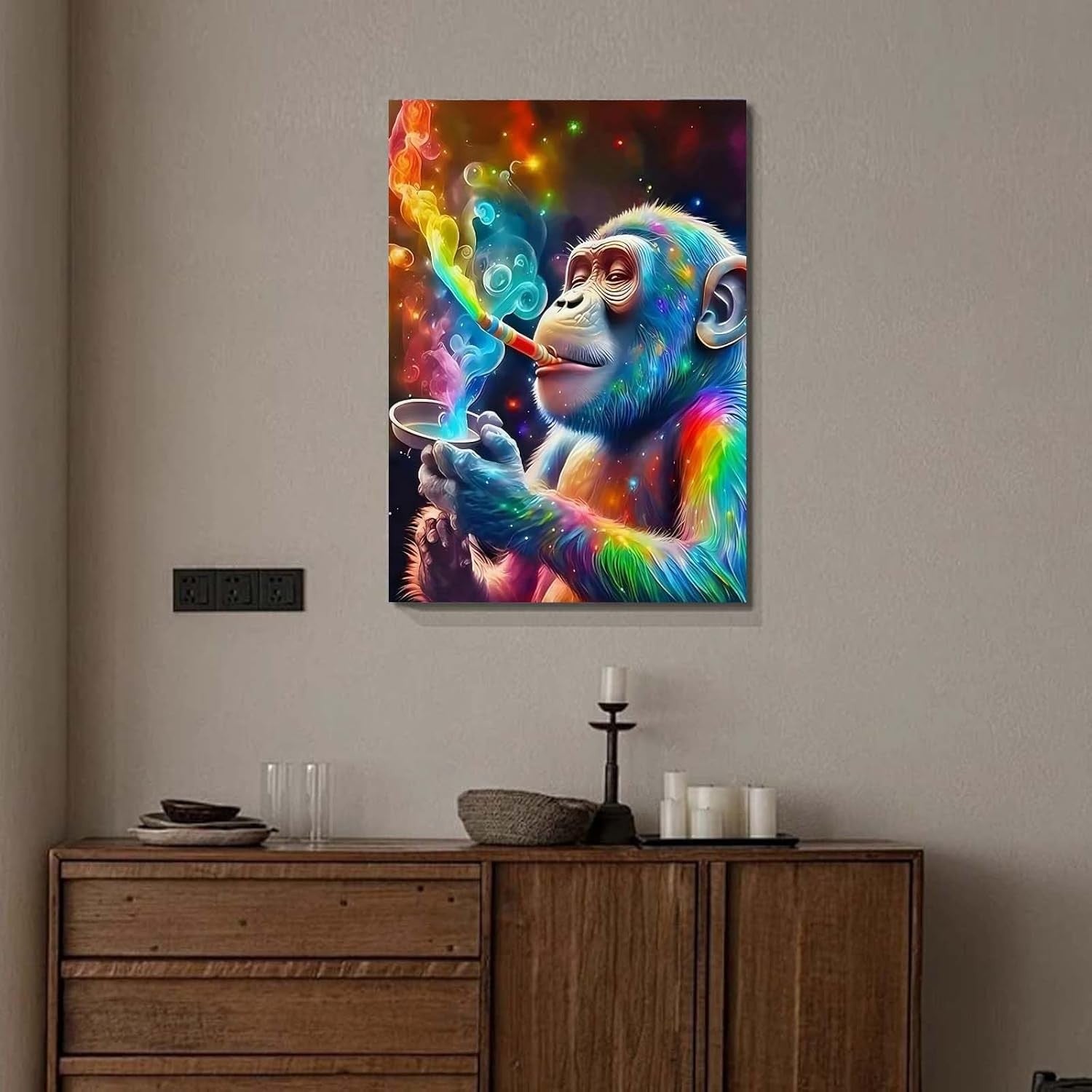 Colourful Monkey Canvas Wall Art 12x16 Framed Modern Bedroom Decor