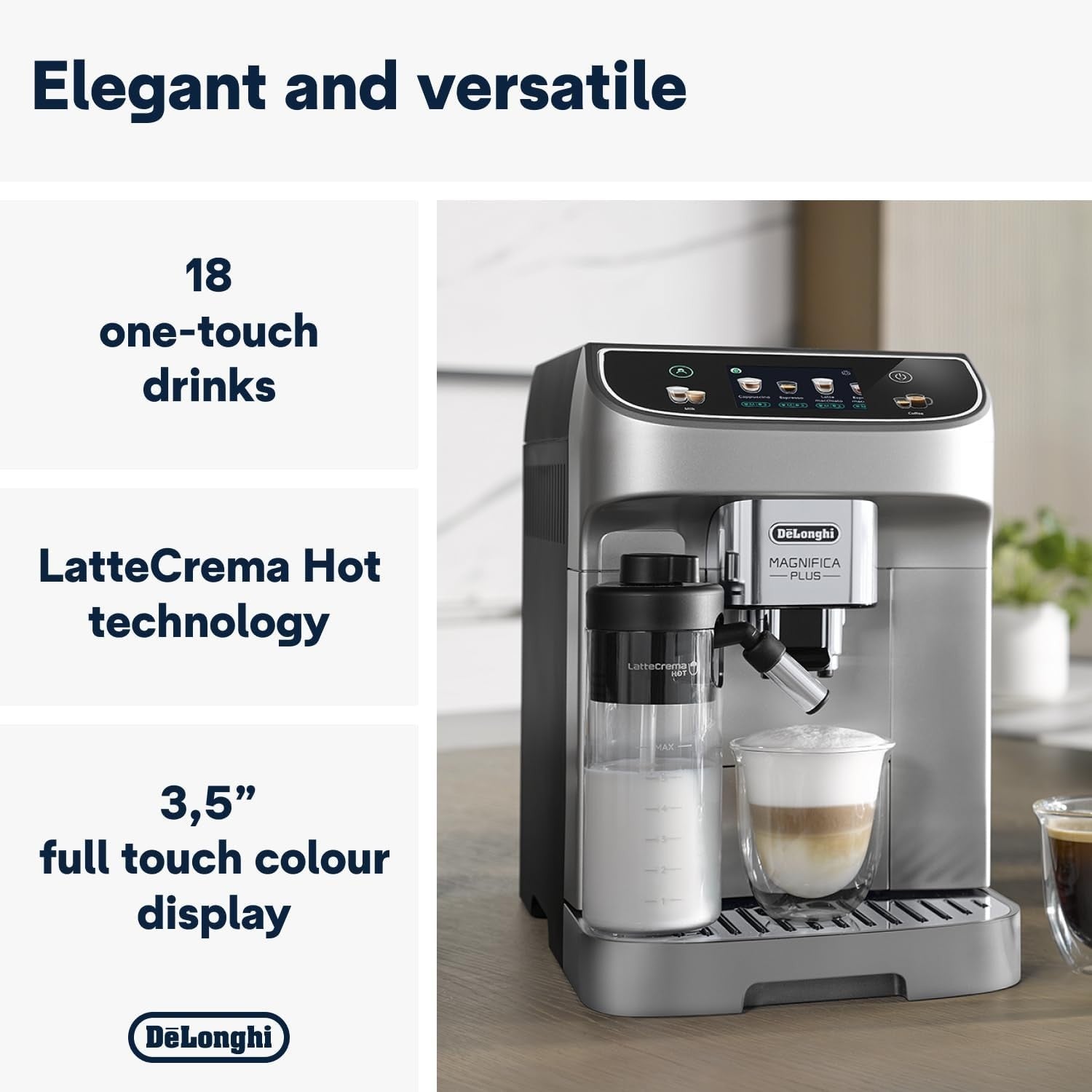 Automatic Bean-to-Cup Coffee Machine | LatteCrema Hot Foam | 18 One-Touch Drinks