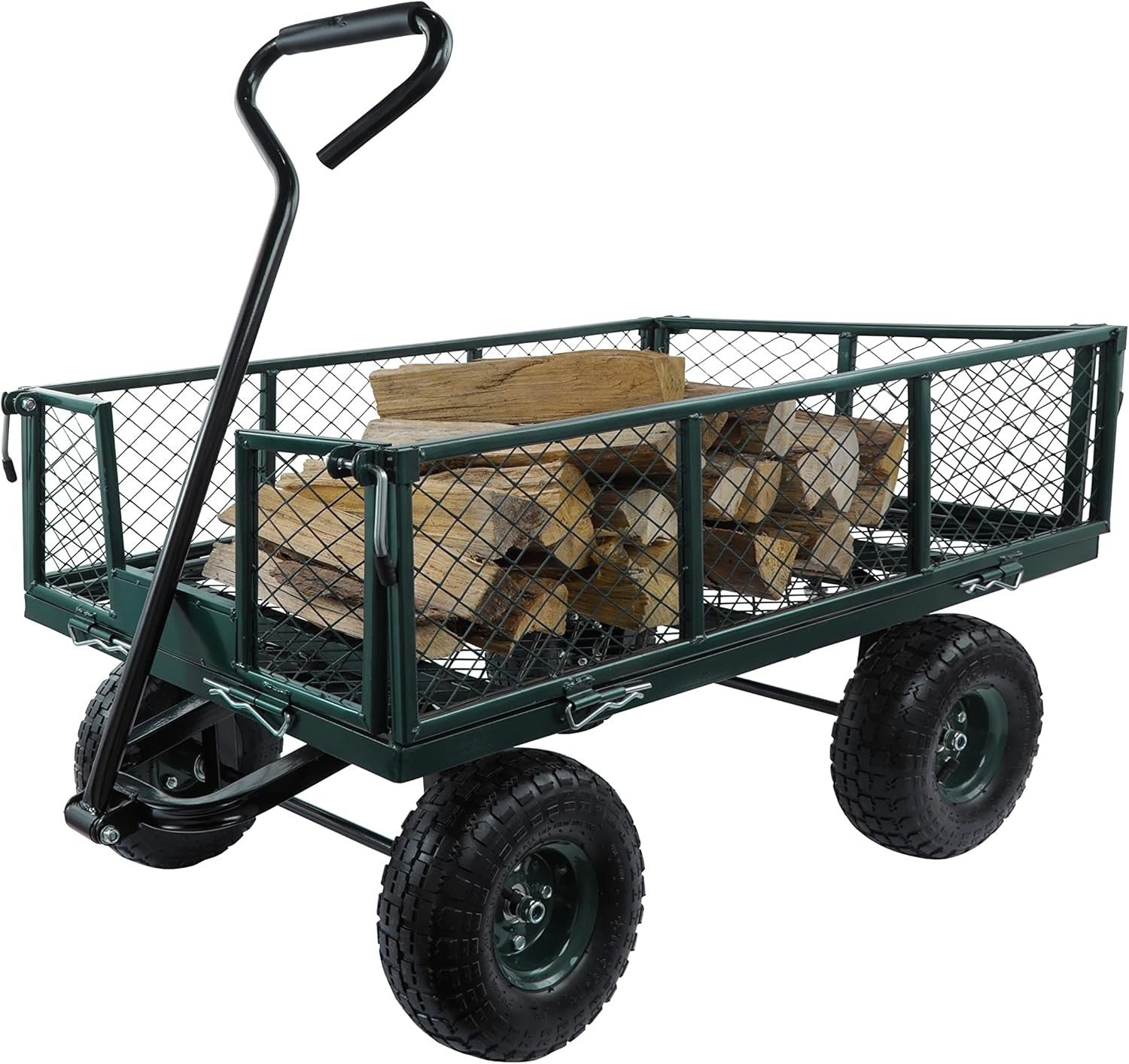Heavy Duty Steel Garden Cart Trolley 350kg Mesh Wagon w/ Folding Sides & Tyres