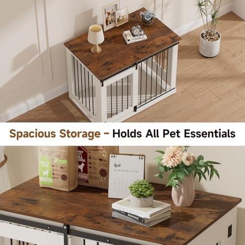 Wooden Dog Crate Furniture White – Indoor Small/Medium Pet Kennel