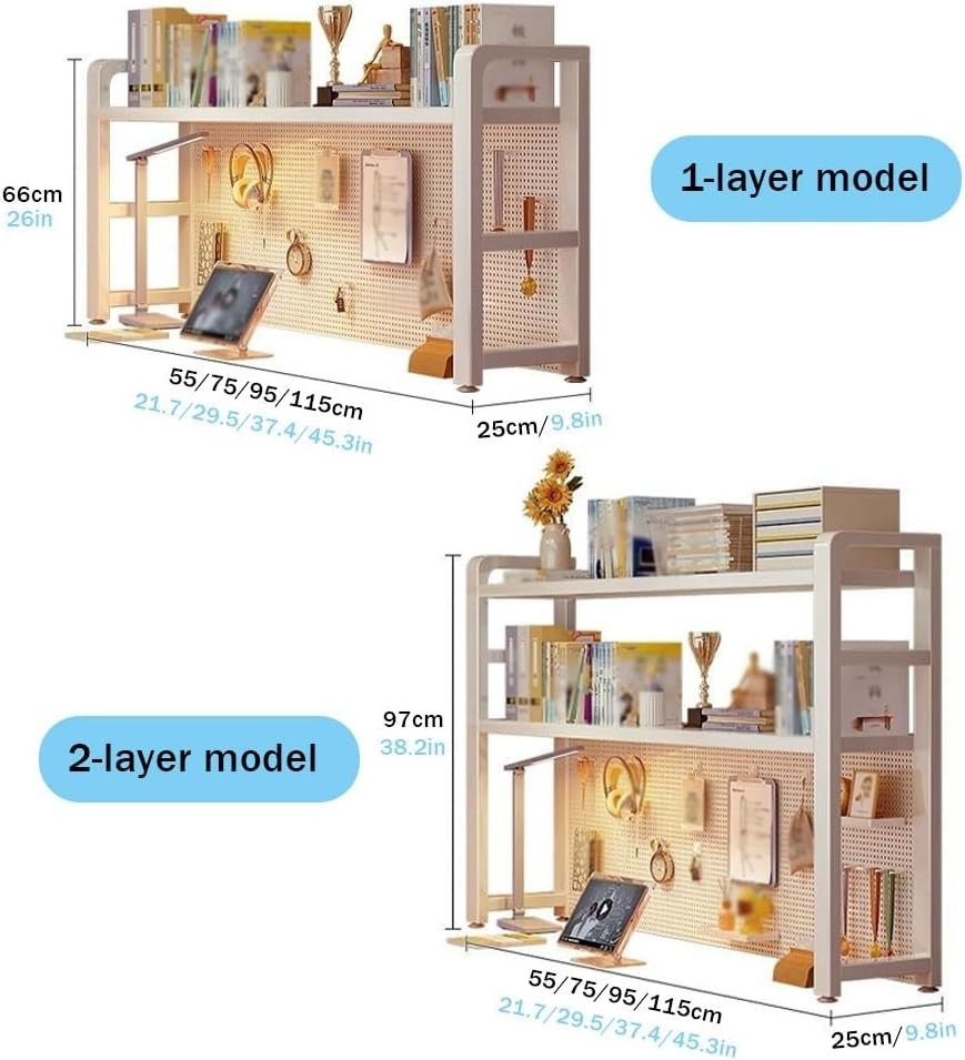 2-Tier Metal Desk Hutch Shelf | Desktop Storage Rack 55cm/21.7in