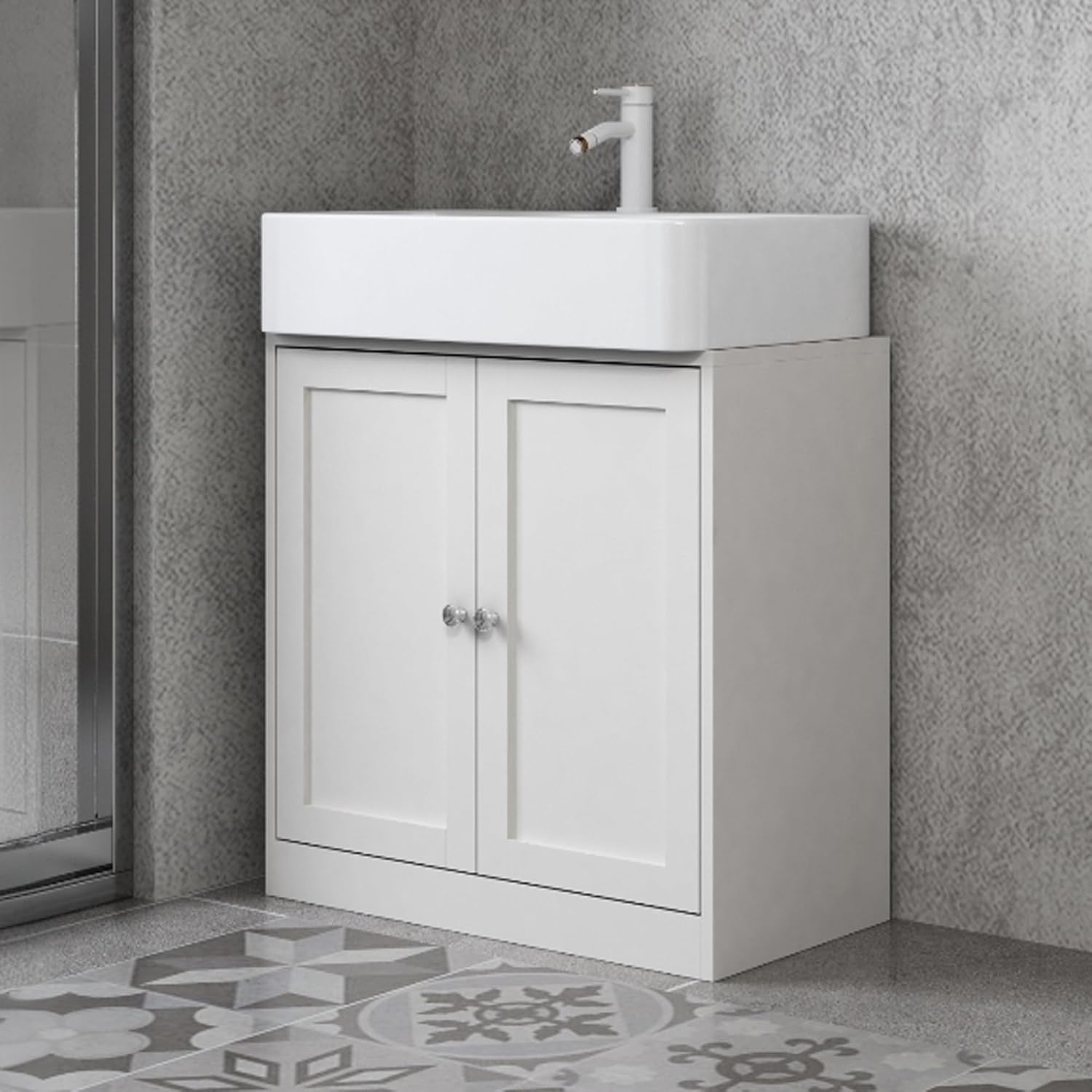 Modern White Under Sink Bathroom Vanity Unit 60cm Storage Cabinet with Shelf