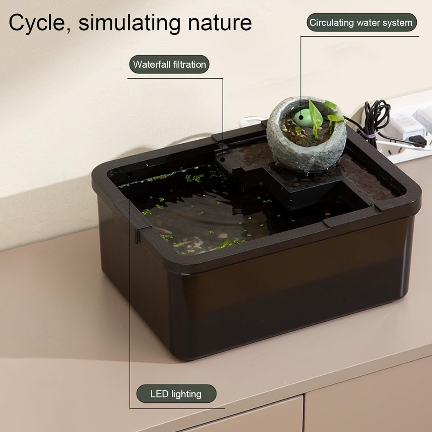 Mini Desktop Fish Tank with USB Pump & LED Light for Shrimp, Jellyfish