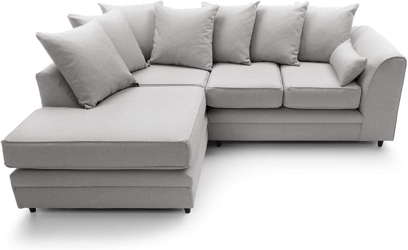 L Shape 3 Seater Corner Sofa Light Grey Brushed Cotton Cushions Durable