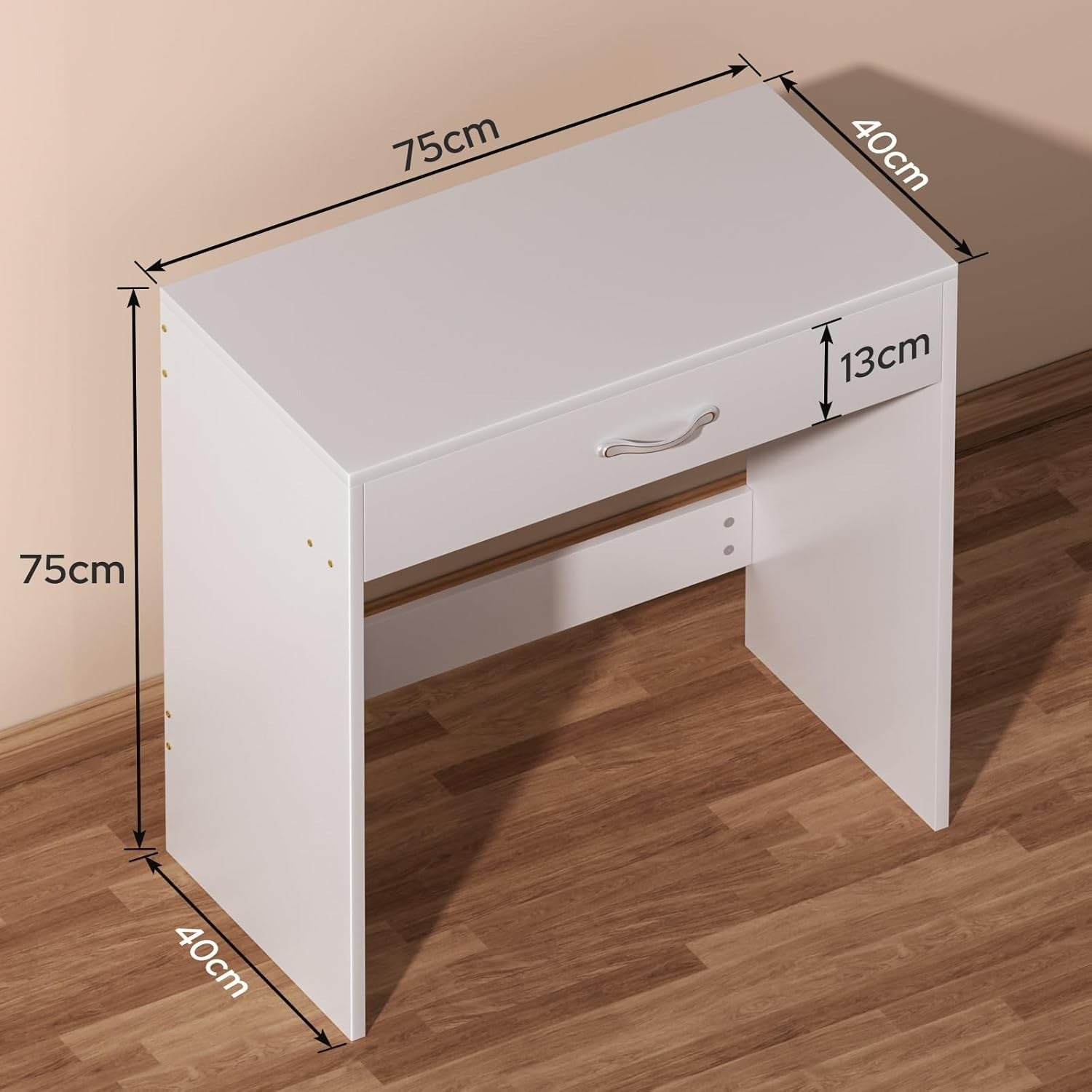 White Modern Compact Dressing Table Vanity Desk 1 Drawer Small Bedroom Wood