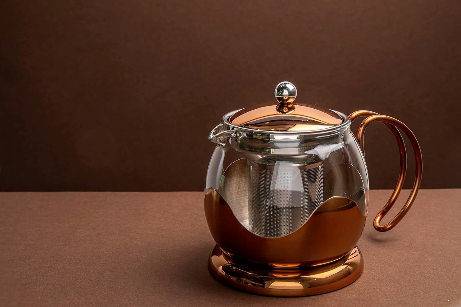 Glass Teapot 660ml with Infuser Copper Loose Leaf Tea Pot 2 Cup