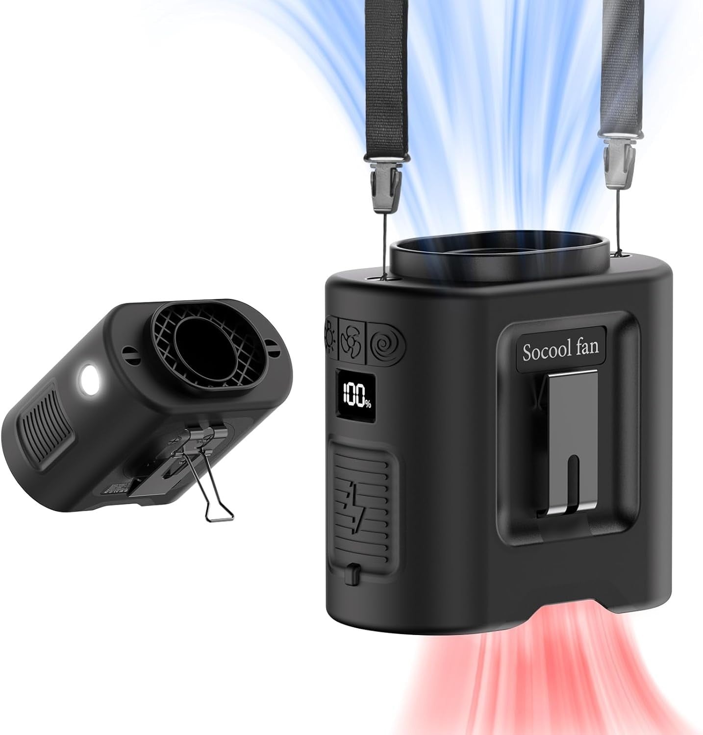Wearable Waist Fan – 14500mAh Rechargeable 5-Speed w/ LED for Camping & Work
