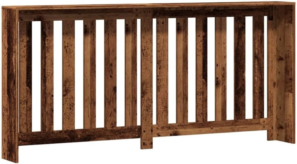 Rustic Old Oak Radiator Cover with Shelf 175x20x82cm | Modern Slatted Cabinet