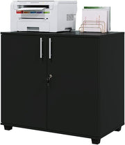 Black 2 Door Lockable Office Cabinet Wooden Filing Storage Cupboard