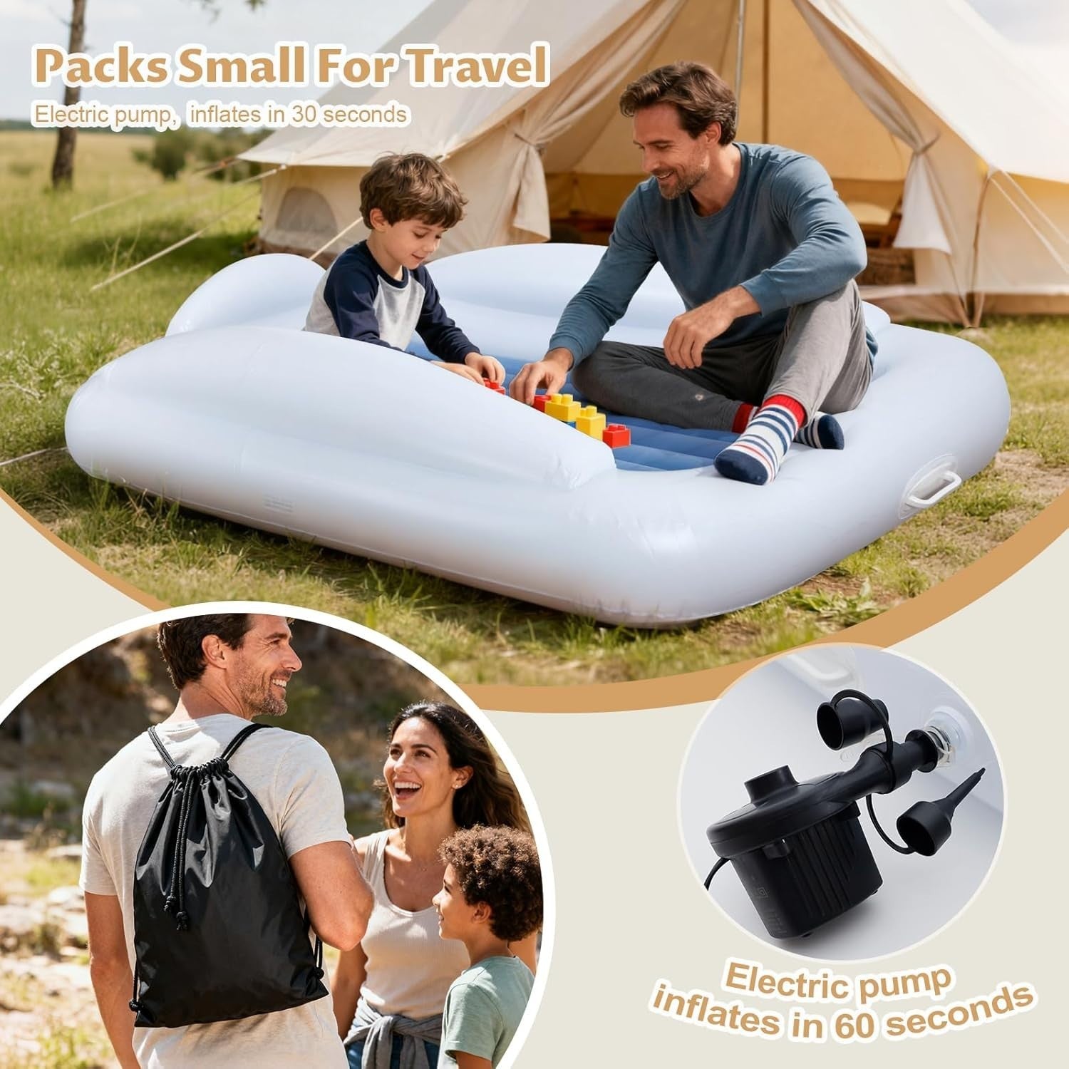 Inflatable Toddler Travel Bed with Safety Bumpers 63” Air Mattress