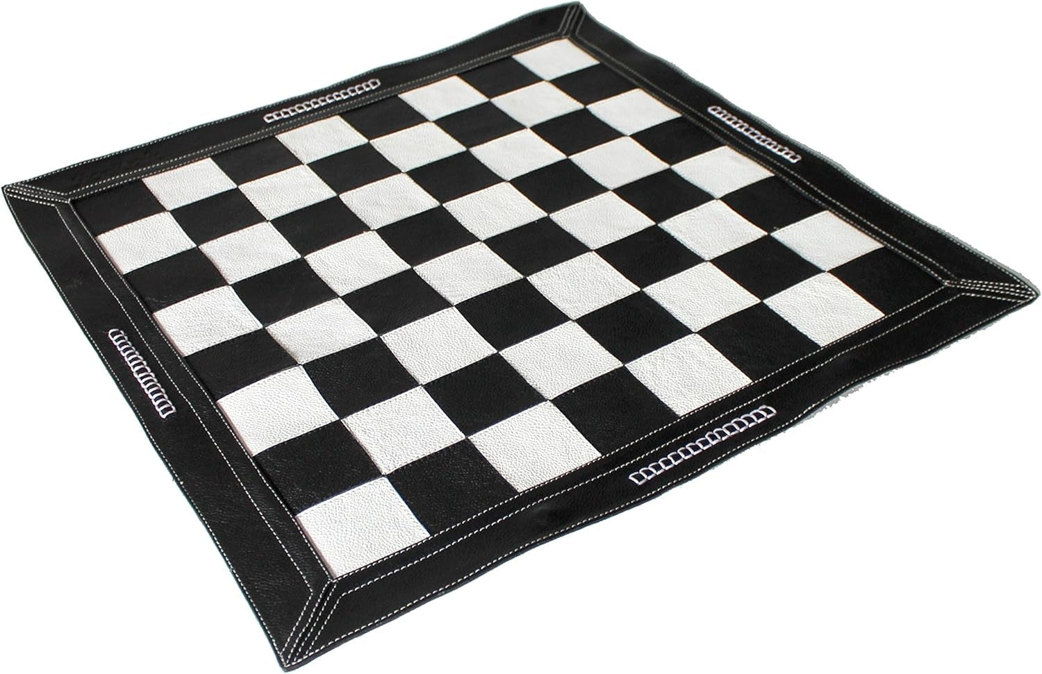 19" Roll-Up Leather Chess Board | Genuine Black Leather | Tournament Travel Mat