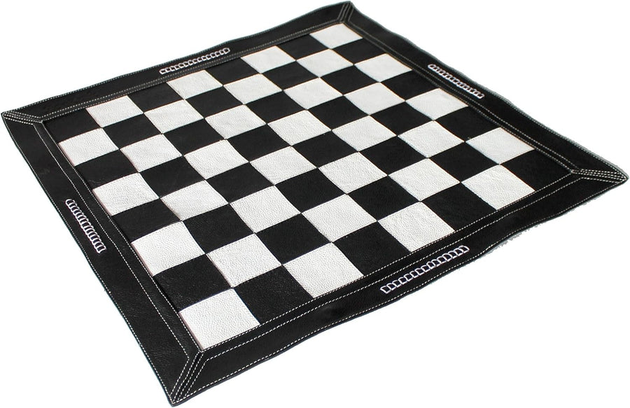 19" Roll-Up Leather Chess Board | Genuine Black Leather | Tournament Travel Mat