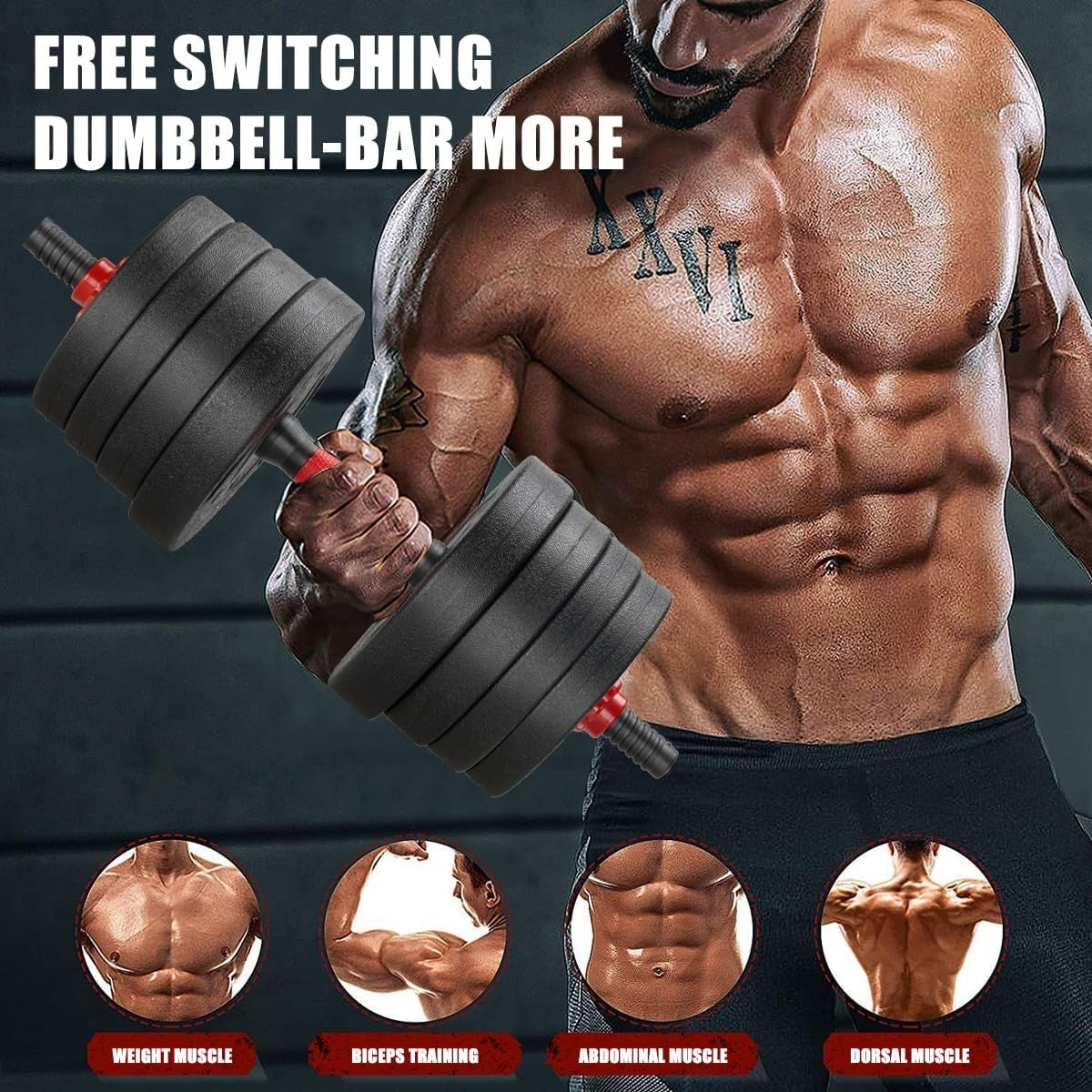 Adjustable Dumbbells Barbell Set Up to 30KG Home Gym Weight Training Kit
