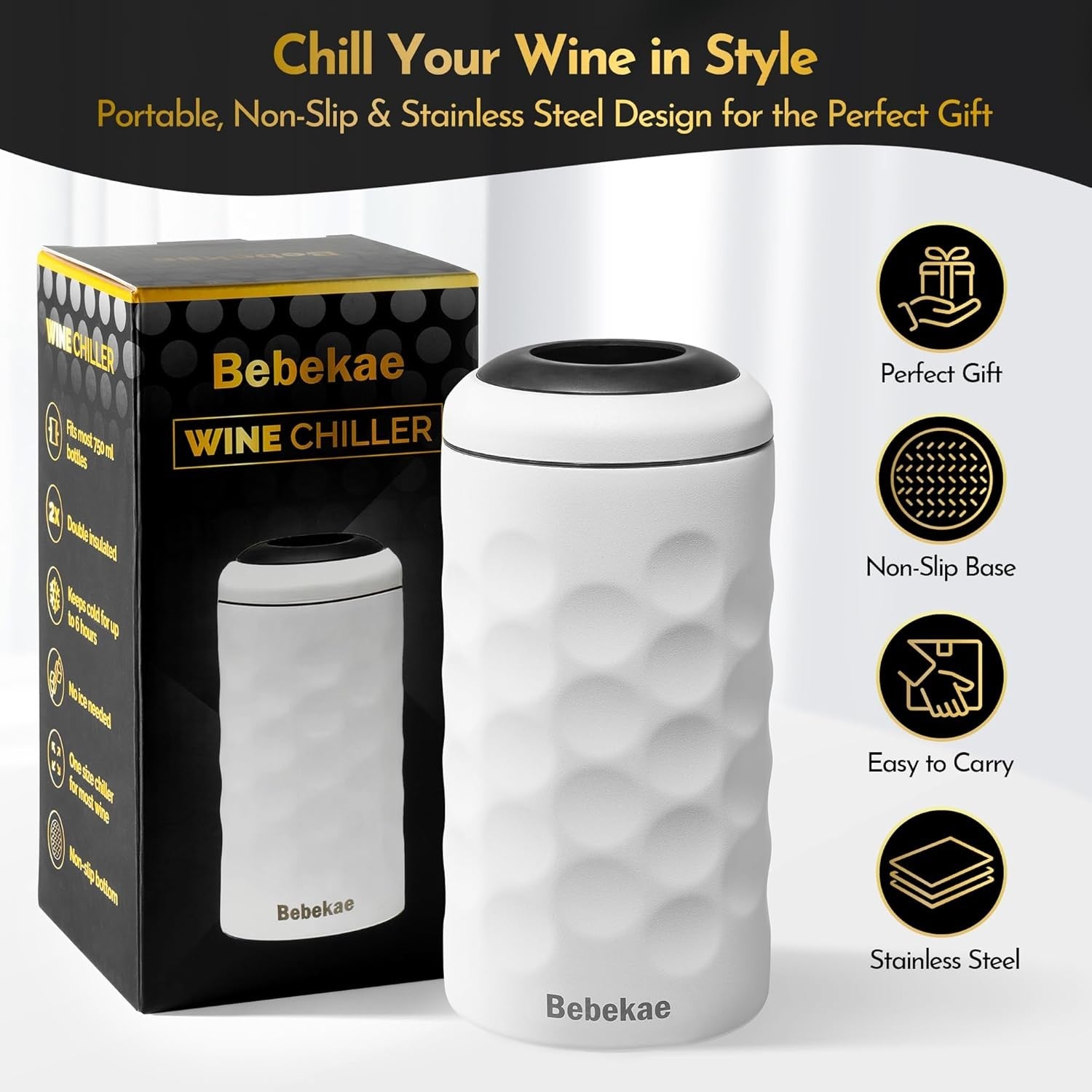 Wine Chiller Stainless Steel Vacuum Insulated Bottle Cooler Fits Wine Champagne
