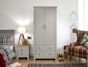 Grey Wardrobe with Drawers & Hanging Rail Oak Top Bedroom Storage