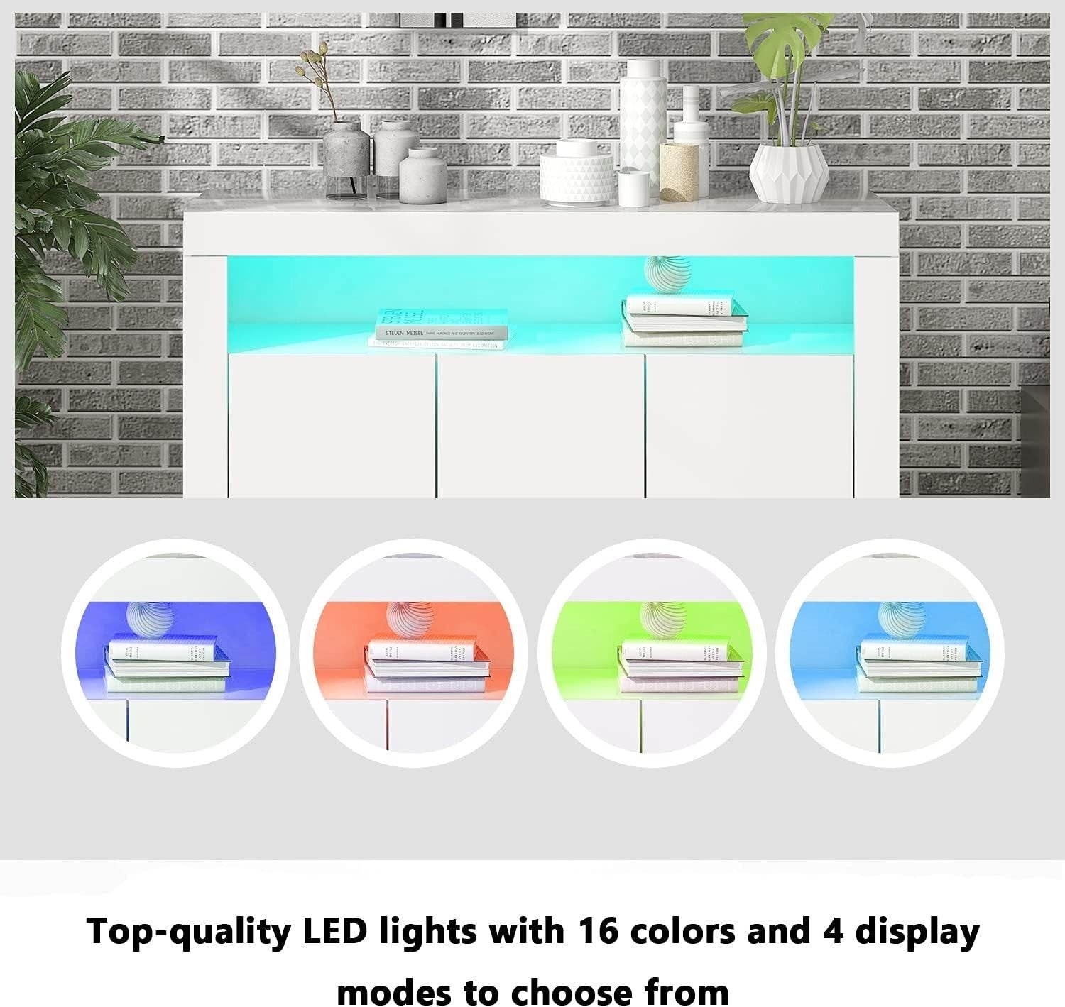 High Gloss LED Sideboard Cabinet 3-Door Storage Buffet Kitchen Dining Room
