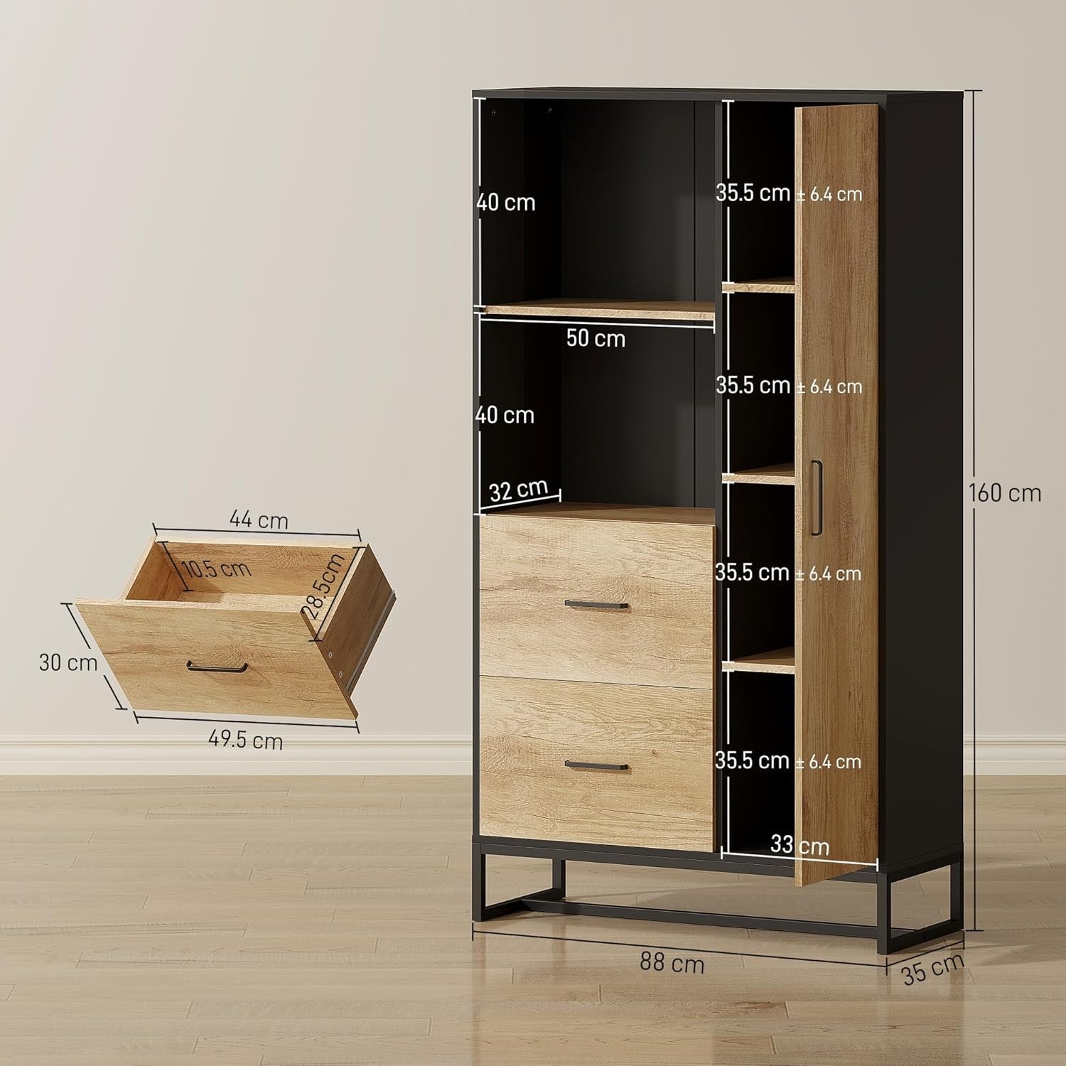Freestanding Kitchen Storage Cabinet with Shelves Drawers & Microwave Stand