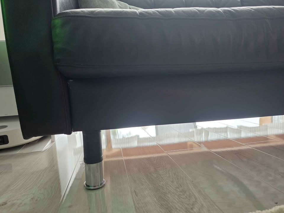 Large Black Leather Corner Sofa L-Shape Sofa (PTP)