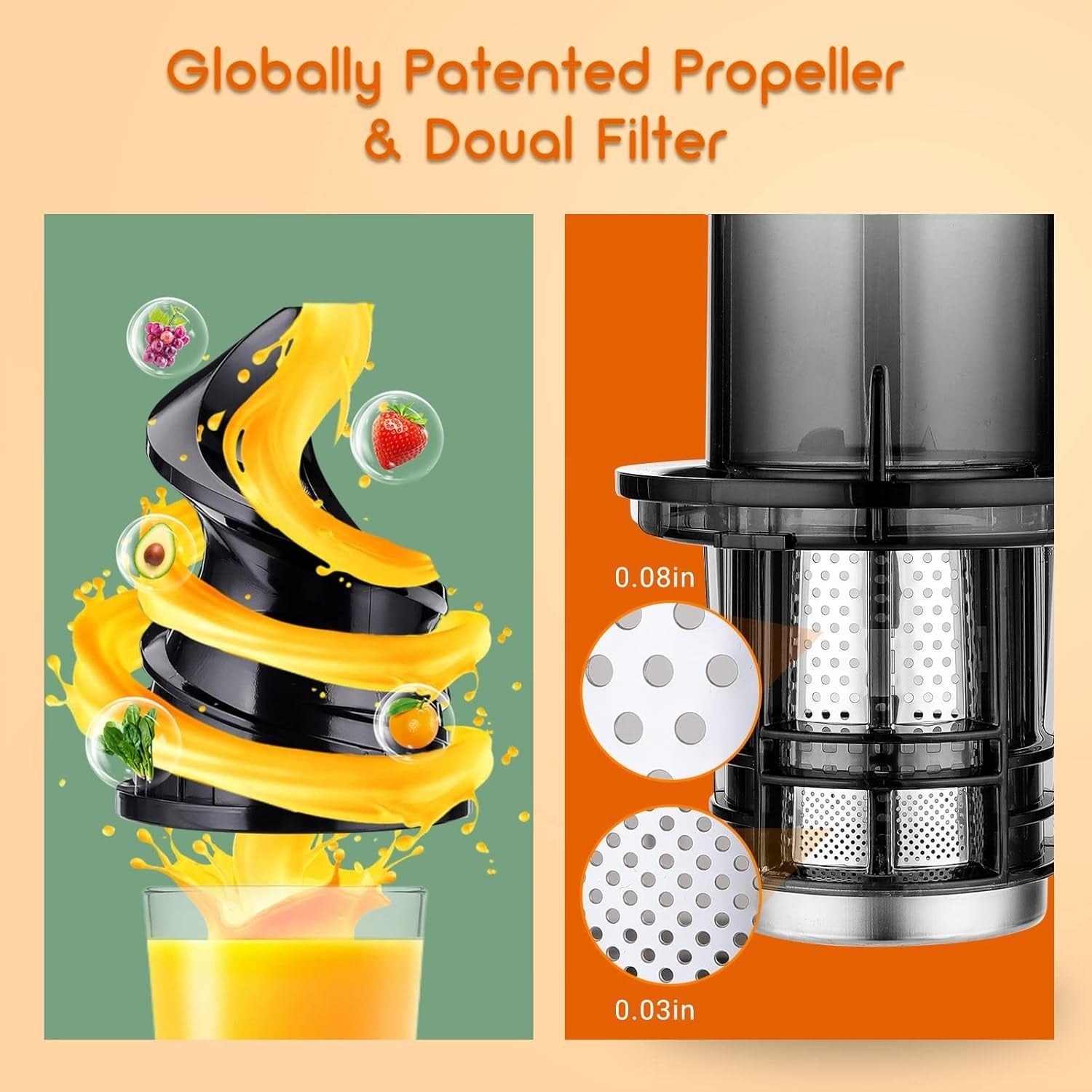 Green Compact Cold Press Juicer 3.1in Wide Chute BPA Free Reverse