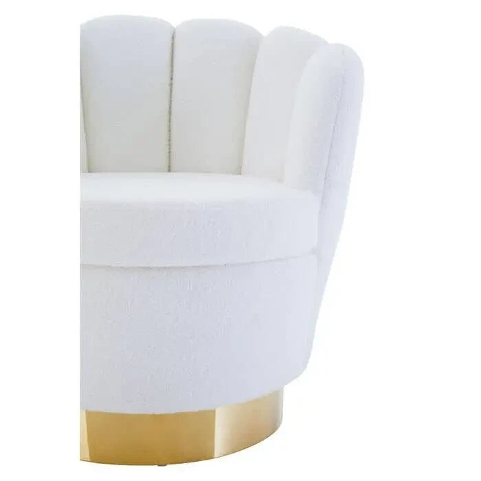 Off White Shell Accent Chair Teddy Fabric Gold Base Modern Lounge Seat