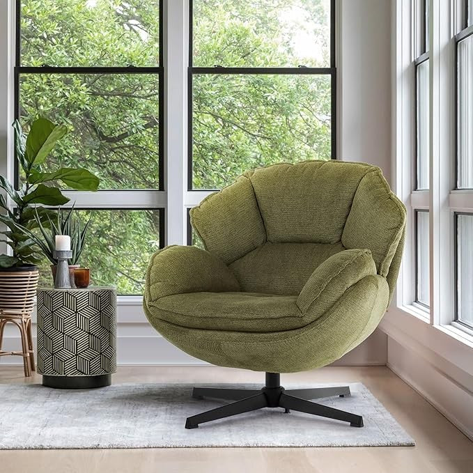 Swivel Accent Chair Tub Armchair Upholstered Metal Legs Green