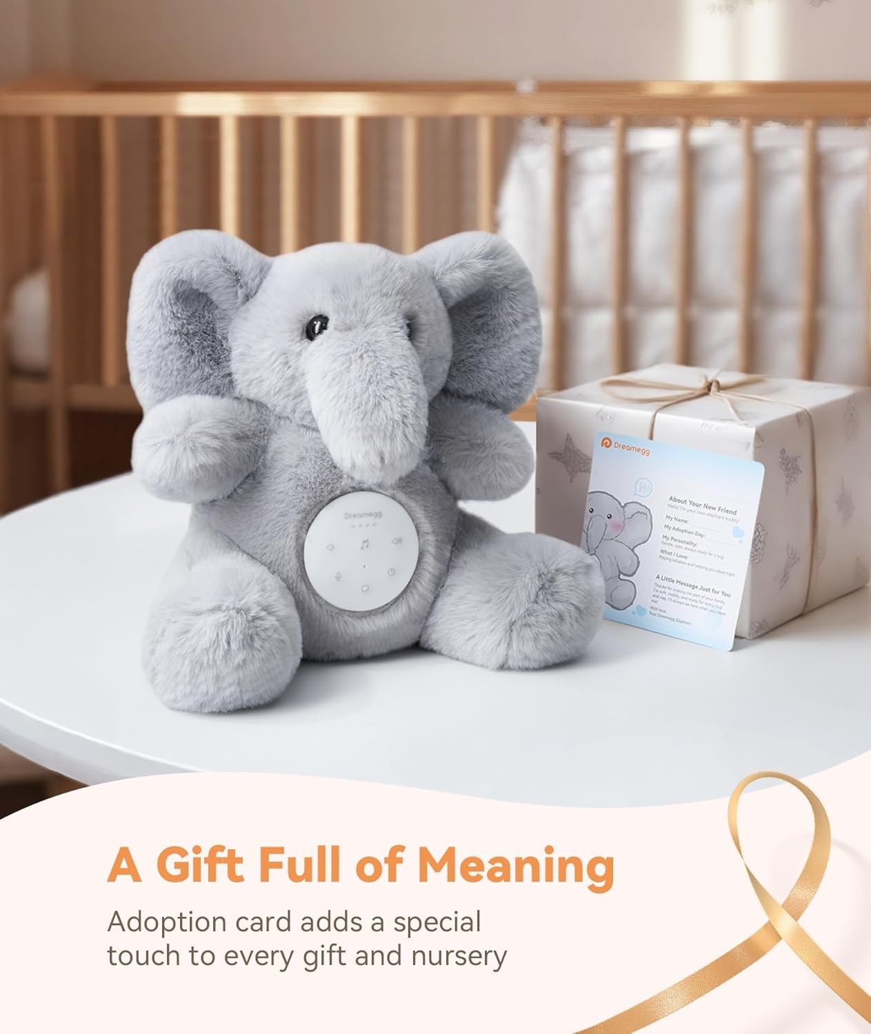 White Noise Machine for Baby – Elephant Plush, 21 Soothing Sounds, USB Rechargea