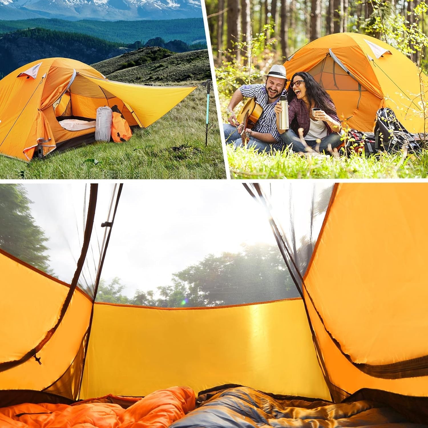 2 Person Ultralight Camping Tent Waterproof 3-4 Season Orange