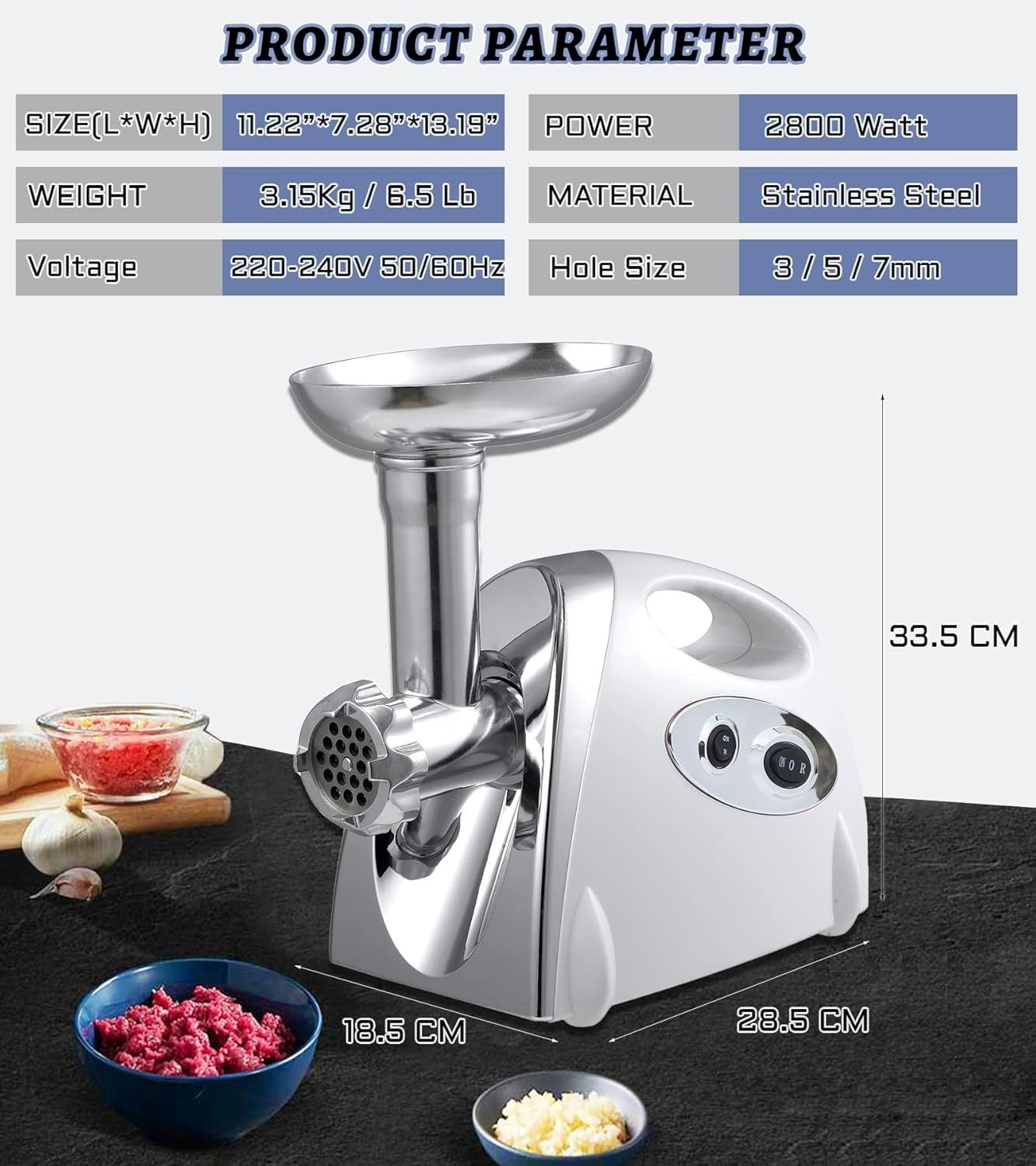 2800W Electric Meat Grinder Sausage Maker Mincer 3 Plates White