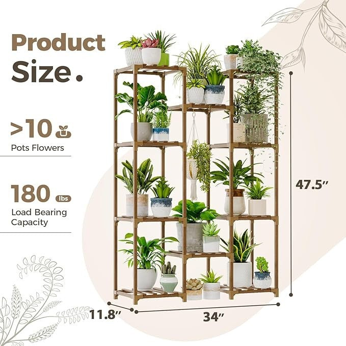Tall Wooden Plant Stand Indoor Outdoor Multi-Shelf Flower Pot Rack