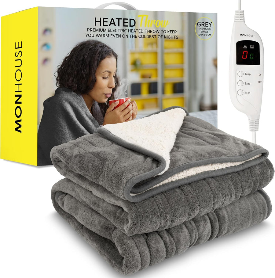 Electric Heated Throw Blanket 130x160cm 9 Heat Levels Timer Washable