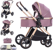 Purple 3in1 Baby Travel Pram System Foldable Pushchair Adjustable Handle 22kg