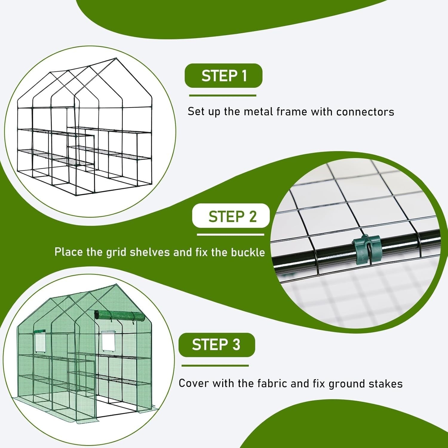 Large Walk-In Greenhouse 3 Tier 12 Shelf PE Cover Steel Frame Outdoor Plant Tent