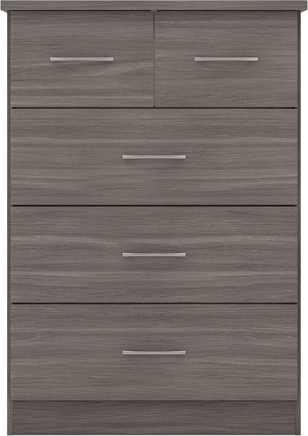 Tall Chest of 5 Drawers Black Wood Grain Storage Cabinet Bedroom Unit