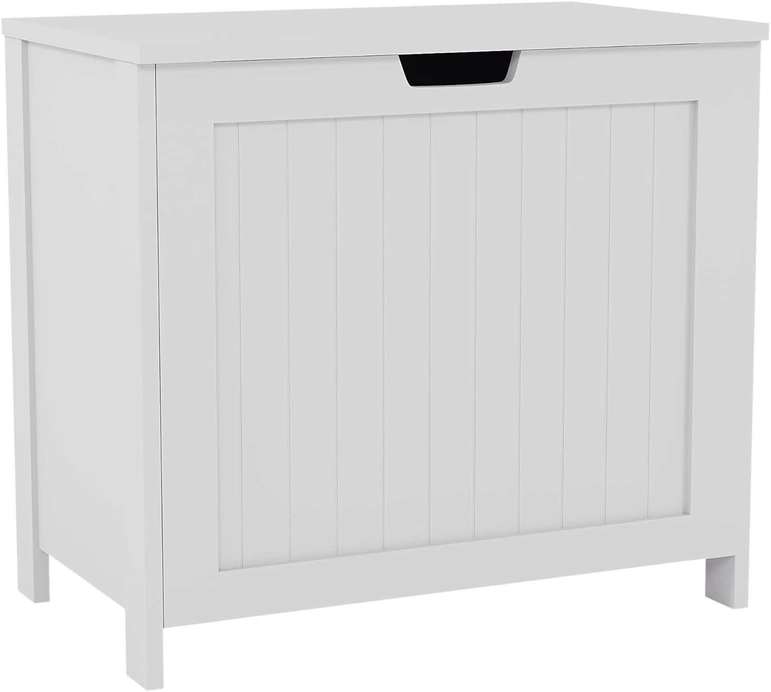 White Wooden Laundry Hamper Large Modern Hinged Lid Basket 56×60×35cm FSC Wood