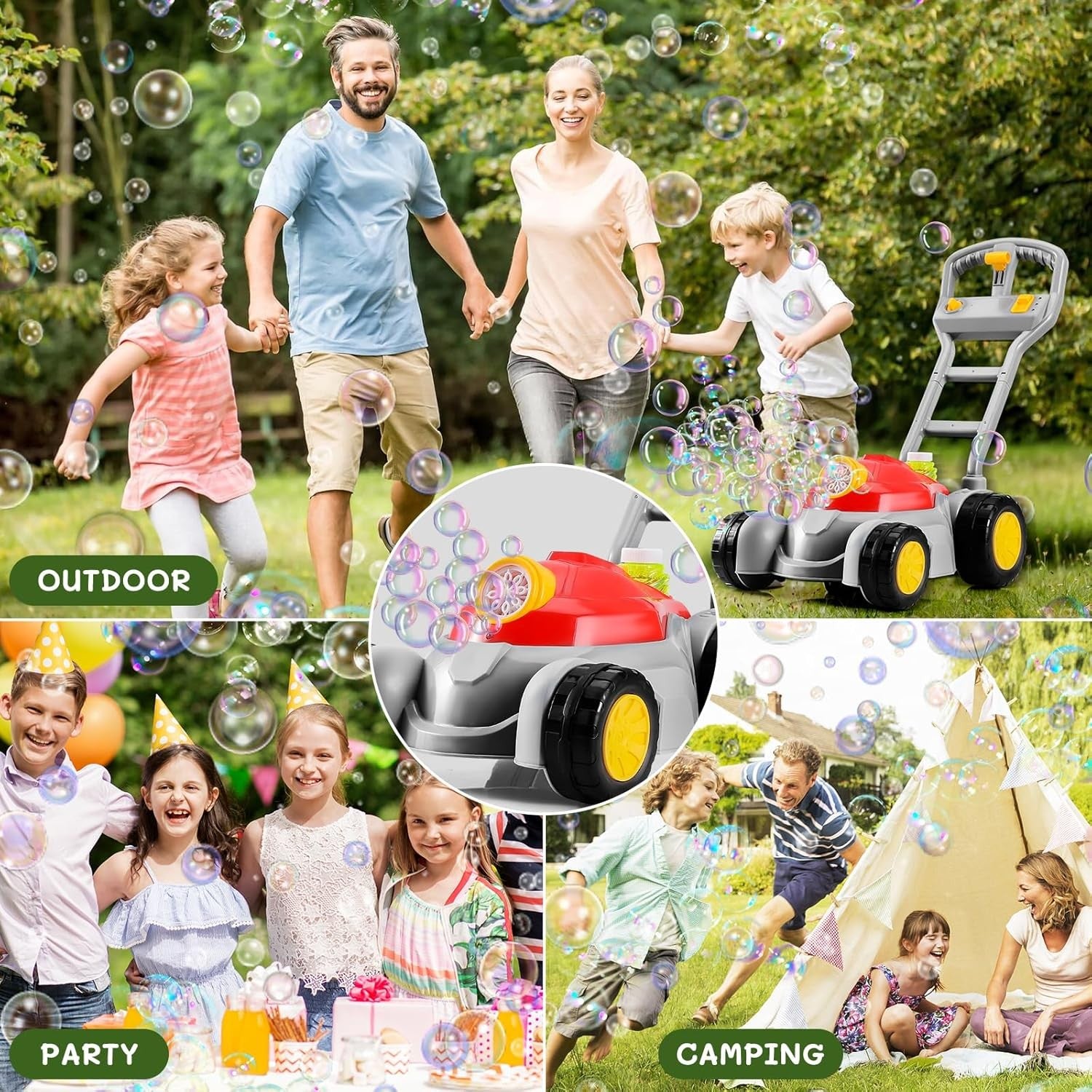 Lawn Mower Bubble Machine with Light Music Kids Push Toy