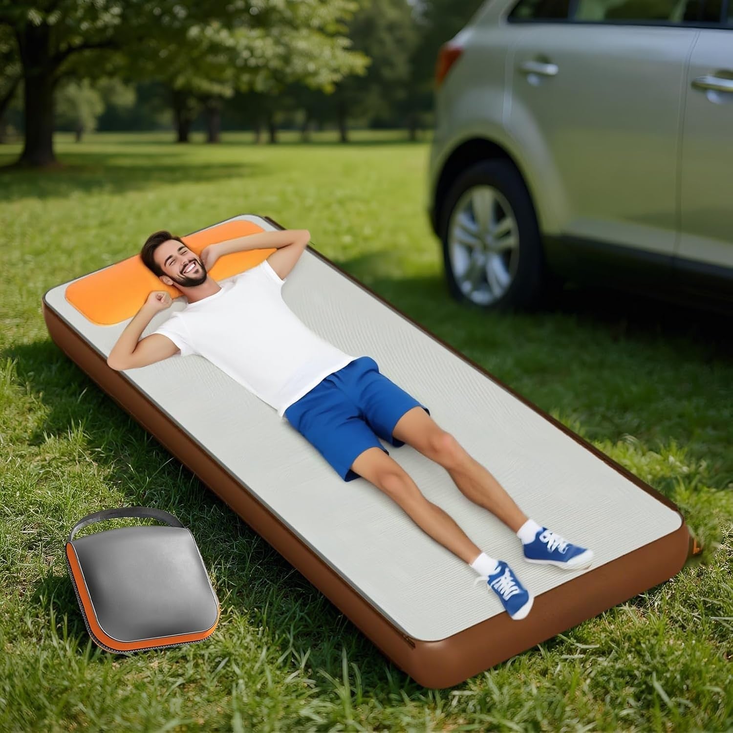 6 Inch Thick Inflatable Camping Sleeping Pad with Built-in Pillow