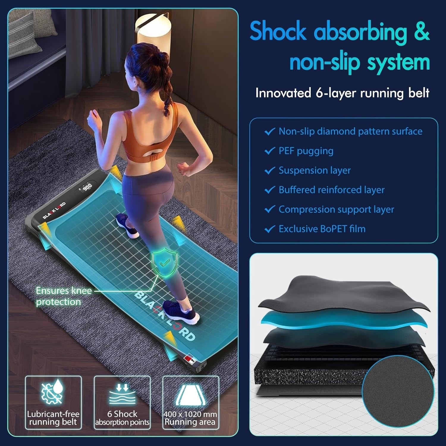 9% Incline Under Desk Treadmill 3.2HP Foldable Running Machine