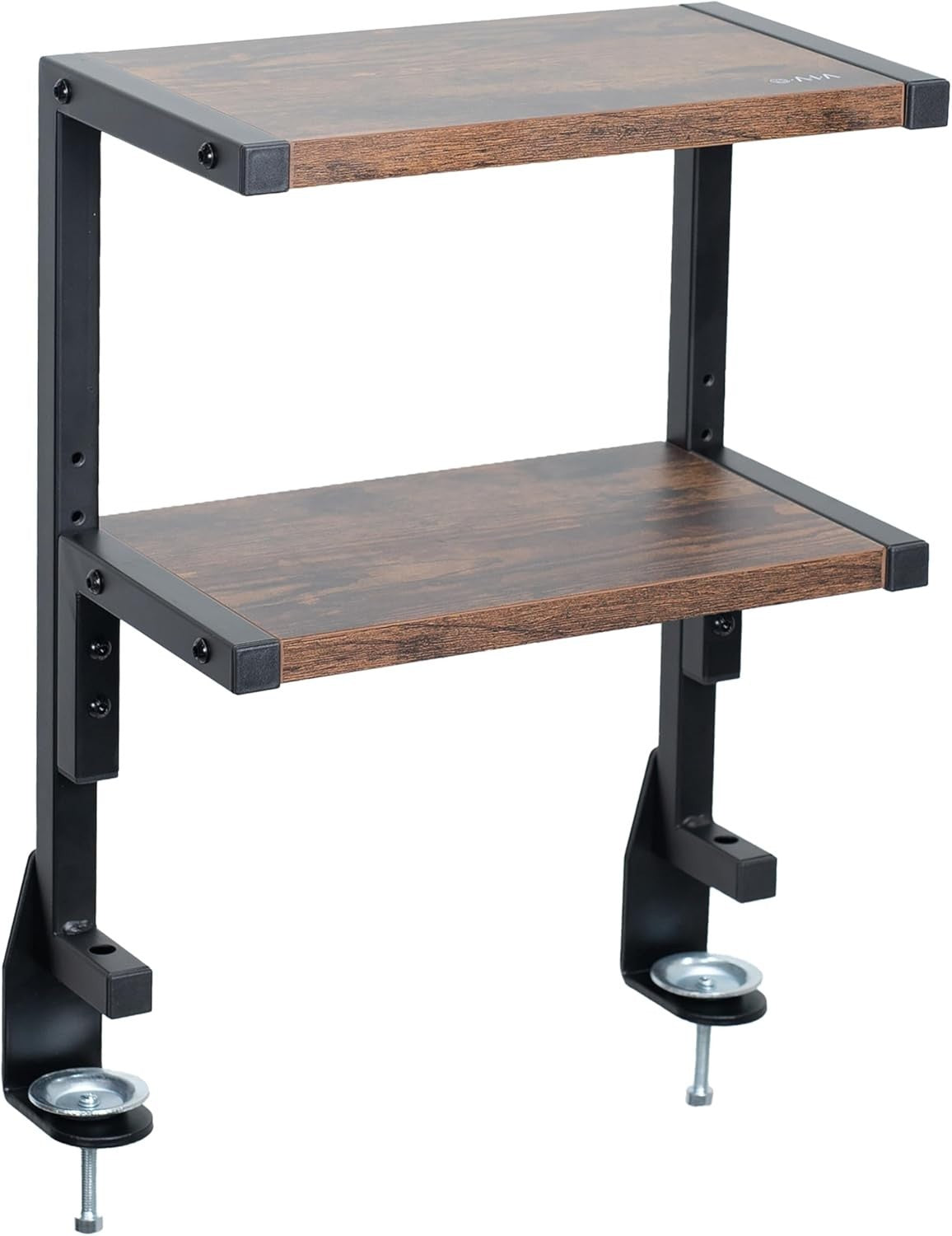 Clamp-On Desk Shelf 2-Tier Rustic Brown 13" Above/Below Mount Storage Organizer