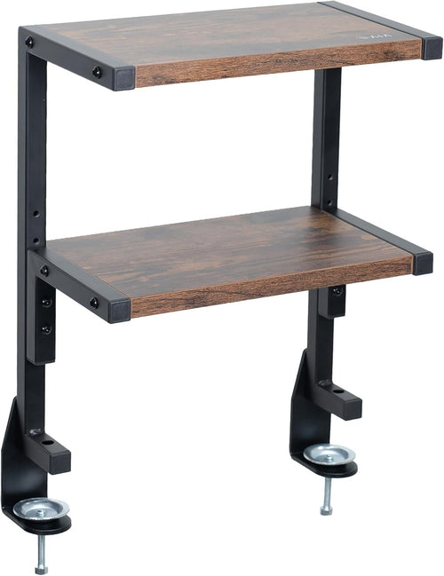 Clamp-On Desk Shelf 2-Tier Rustic Brown 13" Above/Below Mount Storage Organizer