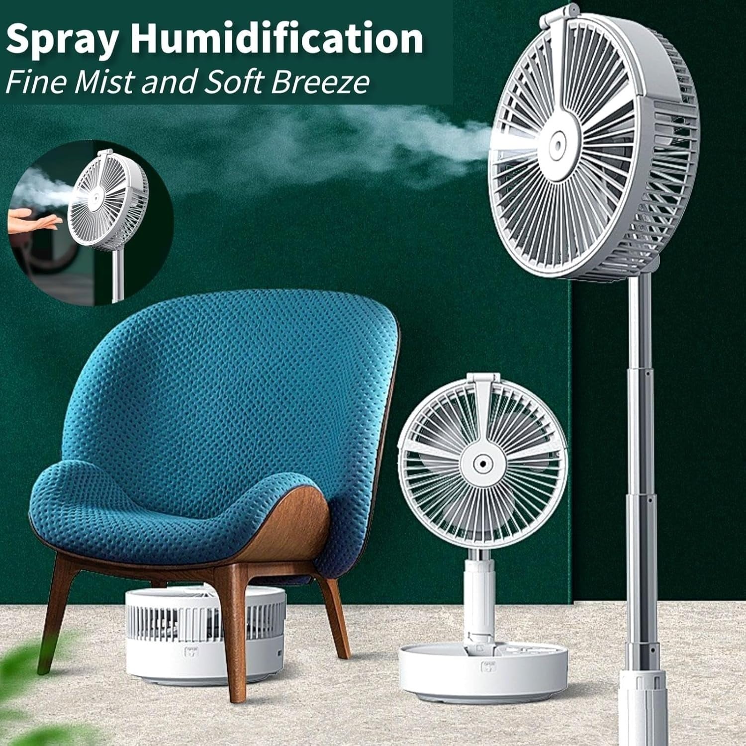 Collapsible Rechargeable Fan – 4-Speed Folding Desk Fan w/ Remote & Night Light