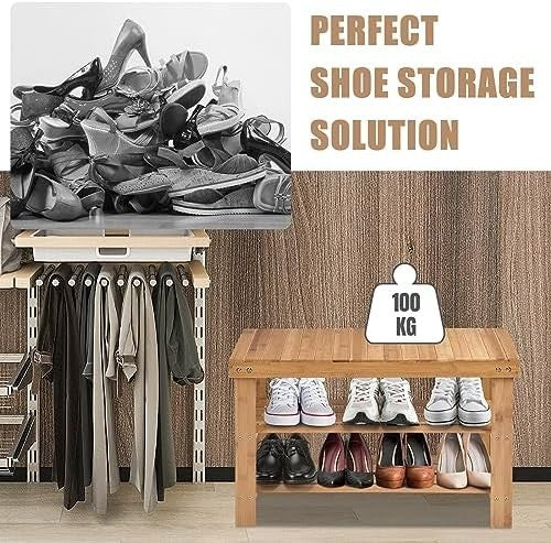 3-Tier Natural Bamboo Shoe Storage Bench with Seat for Entryway & Hallway