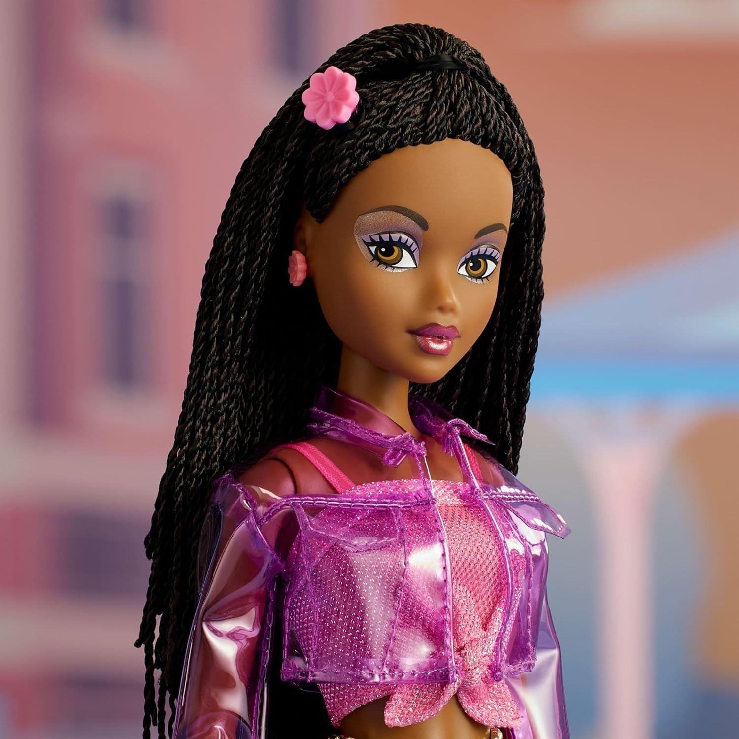 Y2K Collector Fashion Doll Pink Outfit Vinyl Jacket Doll Stand